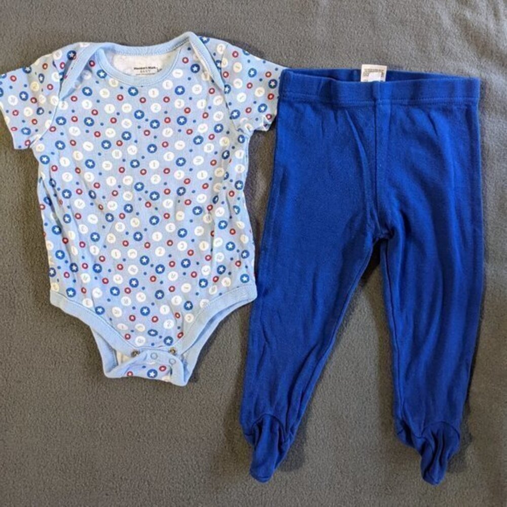 Baby boys short sleeve bodysuit and cotton pants blue size‎ 3-6 Months